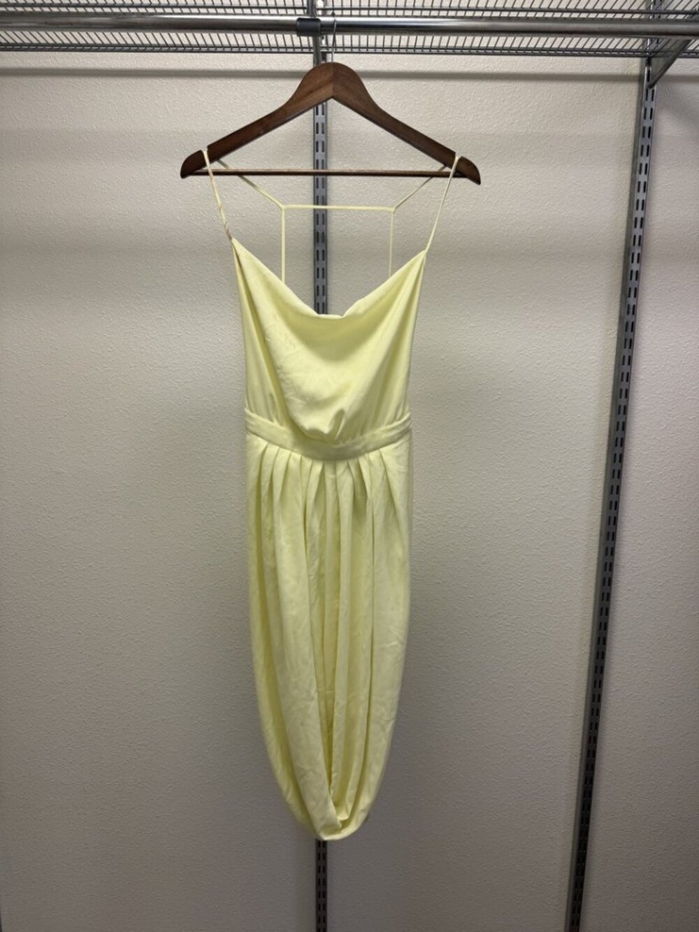 Kenzo Paris Pale Yellow Pleated Cowl Cocoon-Hem Cocktail Dress NWT FR 36 US 4